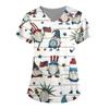 Dametrykk Kortermet V-hals Topper Independence Day Print Working Pocket Bluse