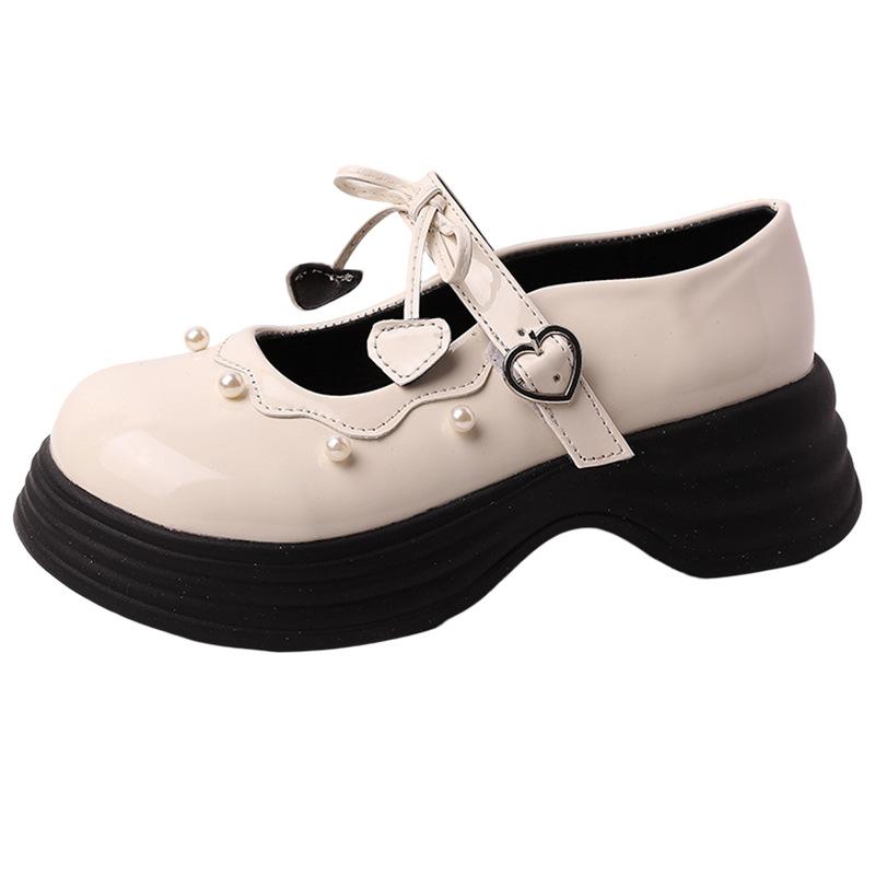 Vintage Mori College Style Leather Shoes Pearl Temperament Single Shoes Autumn Wear Lace-up Women Mary Jane Shoes Loafers