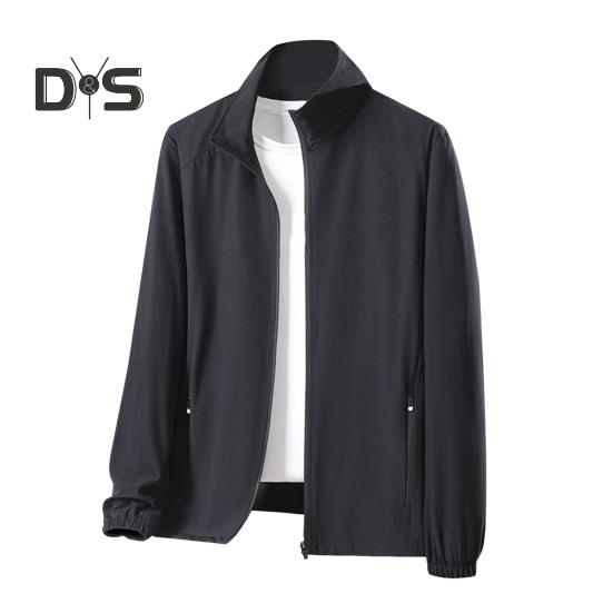 

Мужская и женская солнцезащитная куртка с воротником-стойкой и длинным рукавом, однотонная застежка-молния, солнцезащитная одежда из ледяного шелка L чёрный