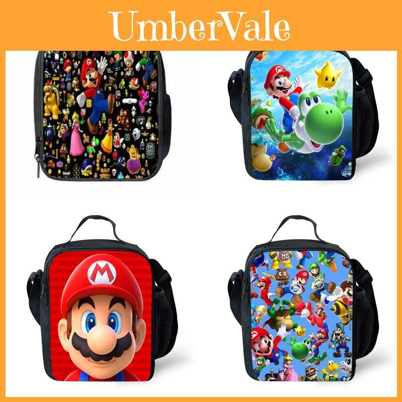 Super Mario Kids Insulated Lunch Bag Durable Oxford School Travel Picnic Bag