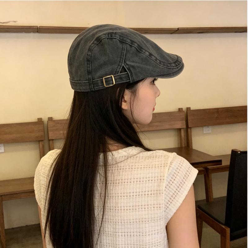 Vintage Washed Denim Flat Cap Classic Newsboy Beret Hat Adjustable Retro Beret Cap For Men Women
