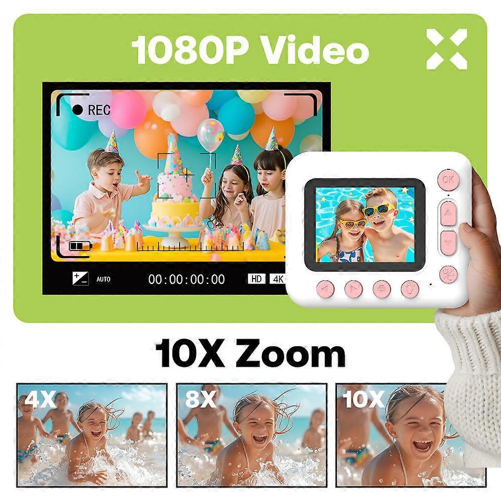 Kinder Sofortbildkamera 2,4" IPS-Bildschirm 1080P Digitale Videokamera mit MP3-Player Spiele für Kindergeschenk 32G TF-Karte