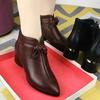 Soft Leather Ethnic Celebrity Leather Boots Women's 2025 Autumn and Winter New Pointed Thick Heel Short Boots Versatile Mother Shoes Martin Boots