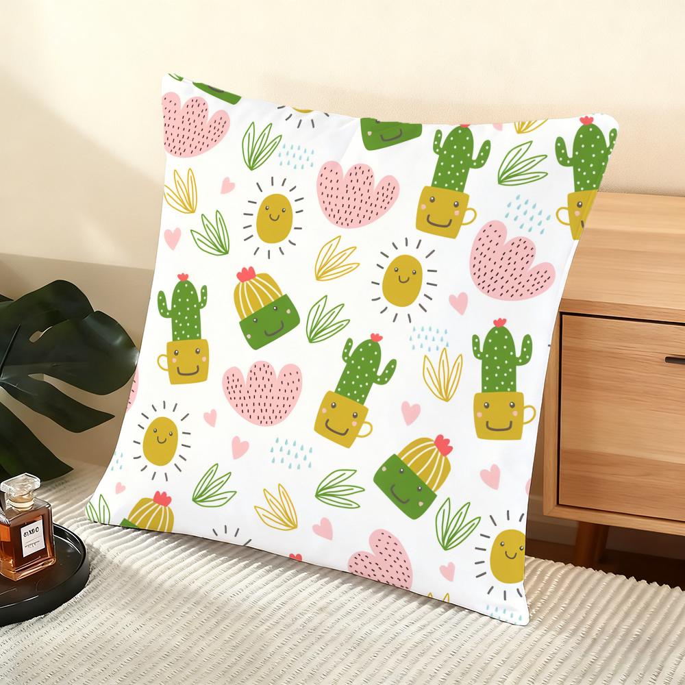 Cactus Pattern Cushion Cover Soft Short Plush Pillow Cover Smooth Cozy Texture Aesthetic Cushion Case Home Decor