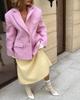 2024 Rose Pink Long-Haired Suit Jacket: European American Women's Street Fashion