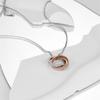 Eternal Love Hip Hop Stainless Steel Couple Pendant Necklace with Double Ring Diamond Inlay for Men and Women