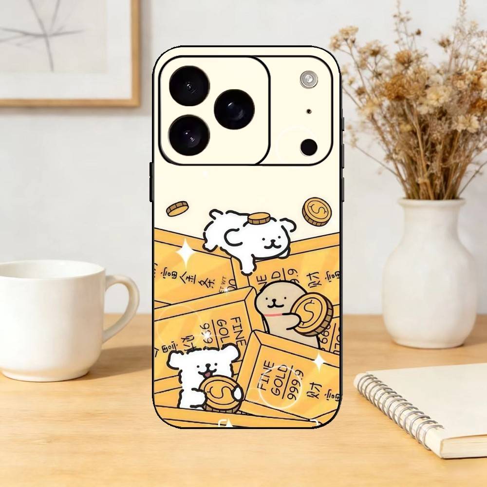 Cartoon Cute Line Puppy Phone Case For iPhone 17,16,15,14,13,12,11 Plus,Pro,Max,Mini Silicone black Soft Cover