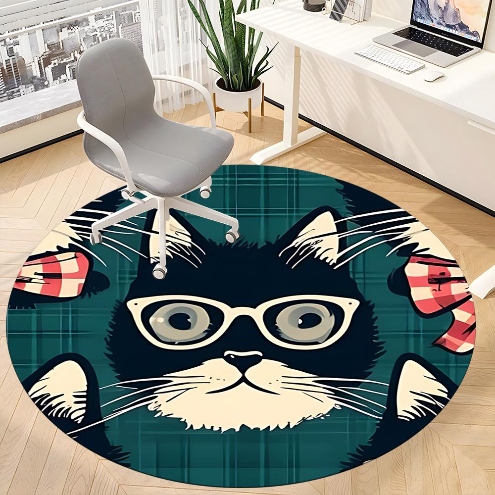 1PC Glasses Whiskers Office Round Area Rug, Indoor Mat Suitable ForOffice, Under Office Chairs Bedroom Living Room Home Decor, Room Deco f045