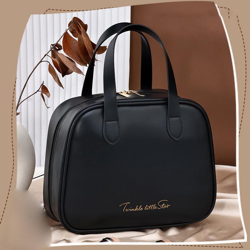 

Высокий Внешний вид Большая Вместимость Pu Двойная Молния Портативная Косметичка Ретро Путешествия Дом Водонепроницаемая И Защищающая от Загрязнений чёрный