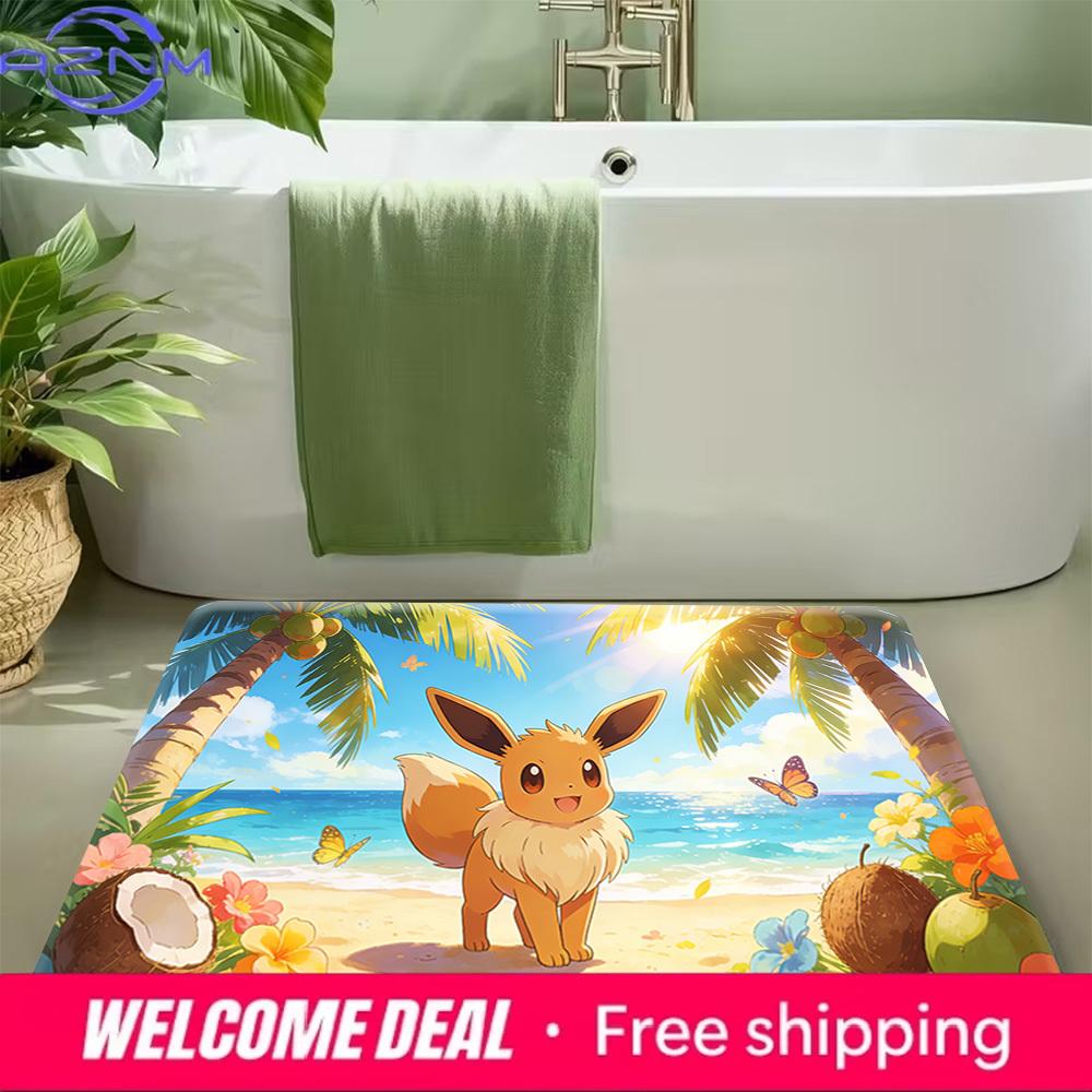 Eevee Tropical Beach Print Doormat Anti-slip Absorbent Floor Mat for Home Entrance Bedroom Living Room Decor
