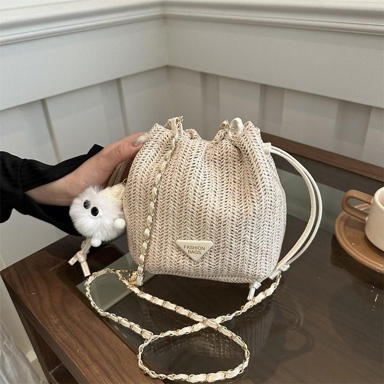 Mini Cute Womens Bucket Bag Trendy Woven Floral Design Phone Holder In Soft Polyester