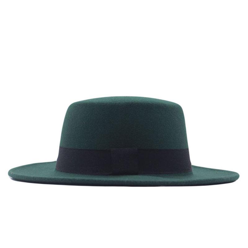 Retro British style black ribbon flat top top hat couple men and women spring and autumn woolen thermal hat