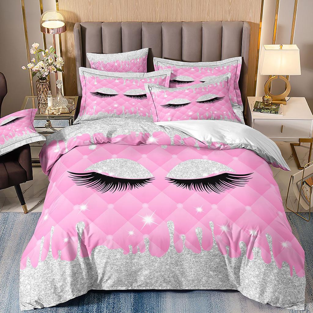 Cartoon Animation Bedding 3D Digital Printing Animal Plaid Unicorn Quilt Cover Three-Piece Set