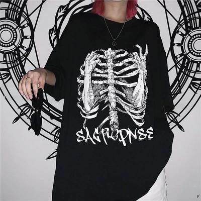 Retro Skull Print T Shirt Goth Women's T-shirt Y2k Clothes Harajuku Tops Summer Women Clothes Streetwear Short Sleeve Tshirt