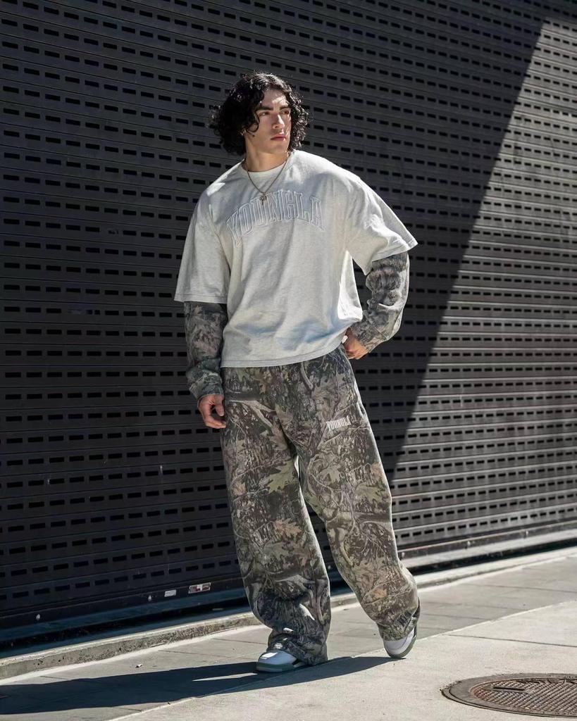 Men's Camouflage Wide-Leg Athletic Pants: Trendy Printed, Loose-Fit Casual and Running Style