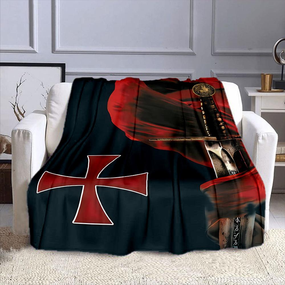"Medieval Sword and Red Cross Design" Patterned Flannel Blanket Perfect for the Bedroom Living Room, Sofa, or a Little Nap