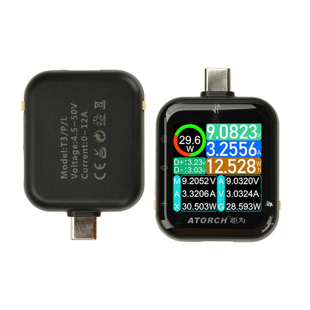 T3 Capacitive Touch Power Meter USB Type-C Charging Tester DC 4.5-50V 6A High Precision Digital Voltage Current CPU Temp Meter