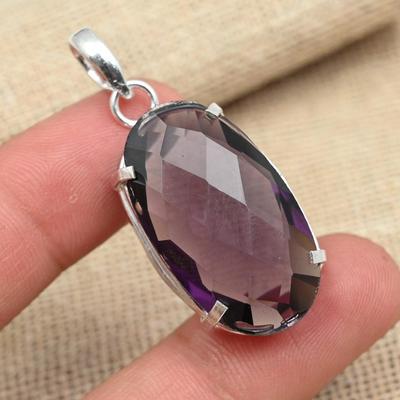 Facettierter Amethyst Edelstein 925 Sterling Silber Schmuck Damen Anhänger für Geschenke