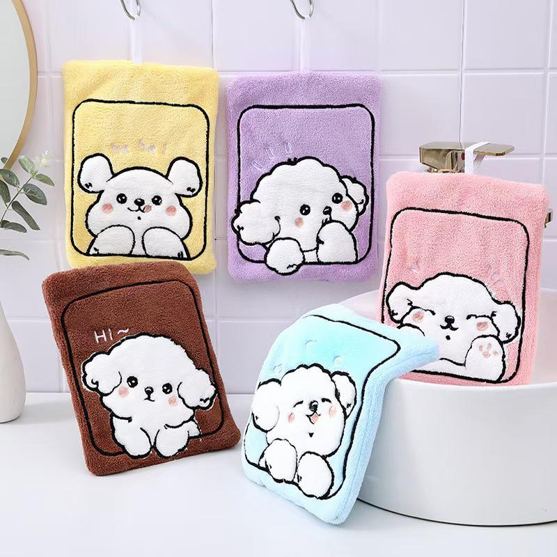 Square Puppy Kids' Coral Fleece Towel - Water Absorbent, Quick Dry, Thick, Soft, Cute