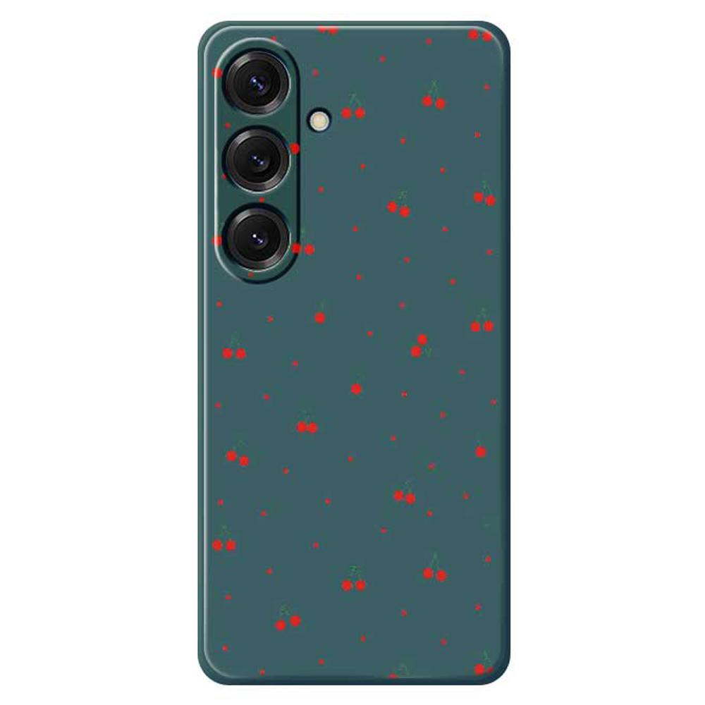 For Samsung Galaxy S25 Case Red Cherry Pattern Printing Straight Edge TPU Phone Back Cover