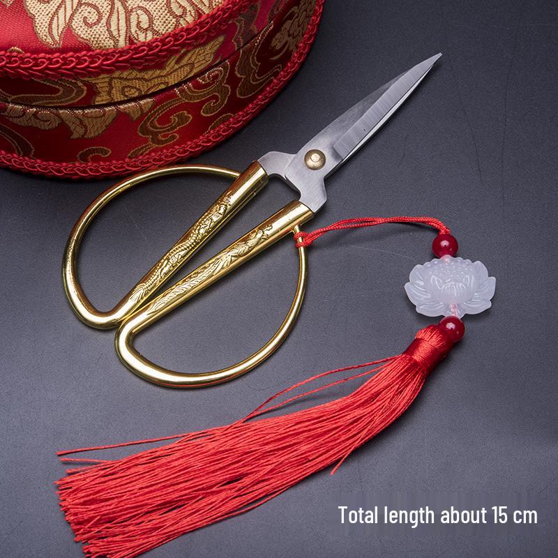 Golden Dragon & Phoenix Wedding Scissors: Handmade Alloy for Ribbon Cutting, Dowry Trays, and Happy Openings