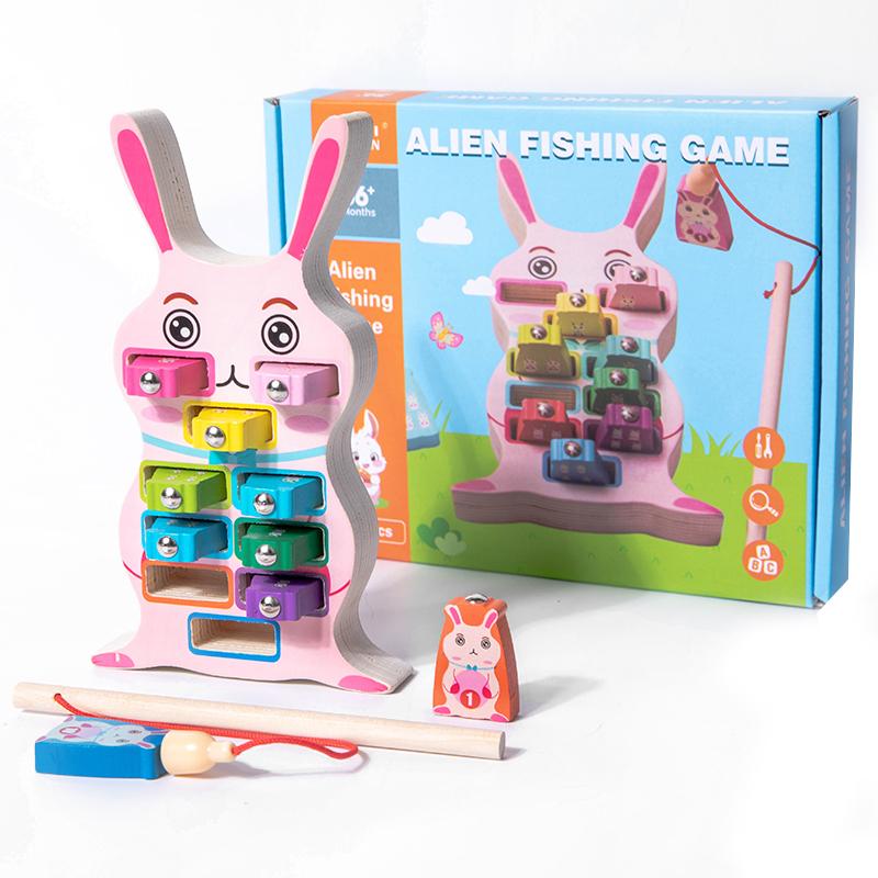 Kids' Animal Fishing Toys Montessori Wooden Magnetic Fishing Game Cartoon Fishing Rod Educational Toys for Kids Christmas Gift