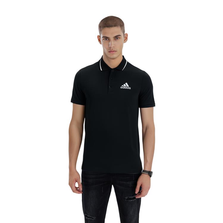 Adidas Polo Shirts Men's Black Polo Collar Moderate Straight Fit GK9027