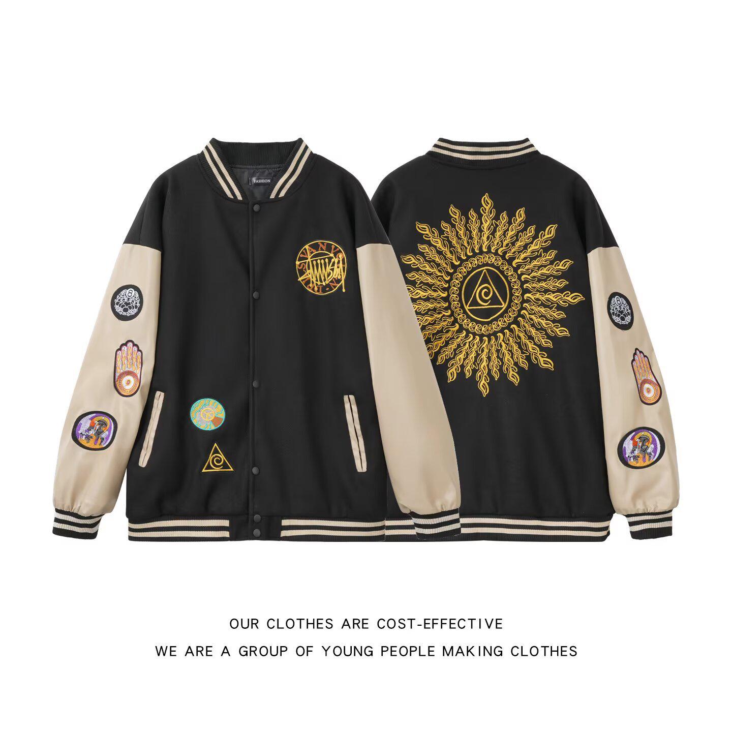 Men s Trendy High Street Embroidered Baseball Jacket - Spring/Autumn Hip Hop Style Extra Large чёрный