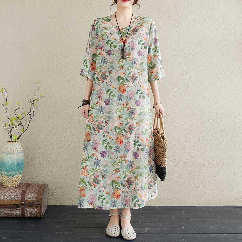 

Летние элегантные платья в китайском стиле с принтом в винтажном стиле для женщин M светло-зеленый