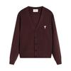 AMI Autumn and Winter New Little White Heart Alpaca Wool Blended Soft and Sticky Knitted Cardigan Round Neck Cloud Sweater Pocket Coat