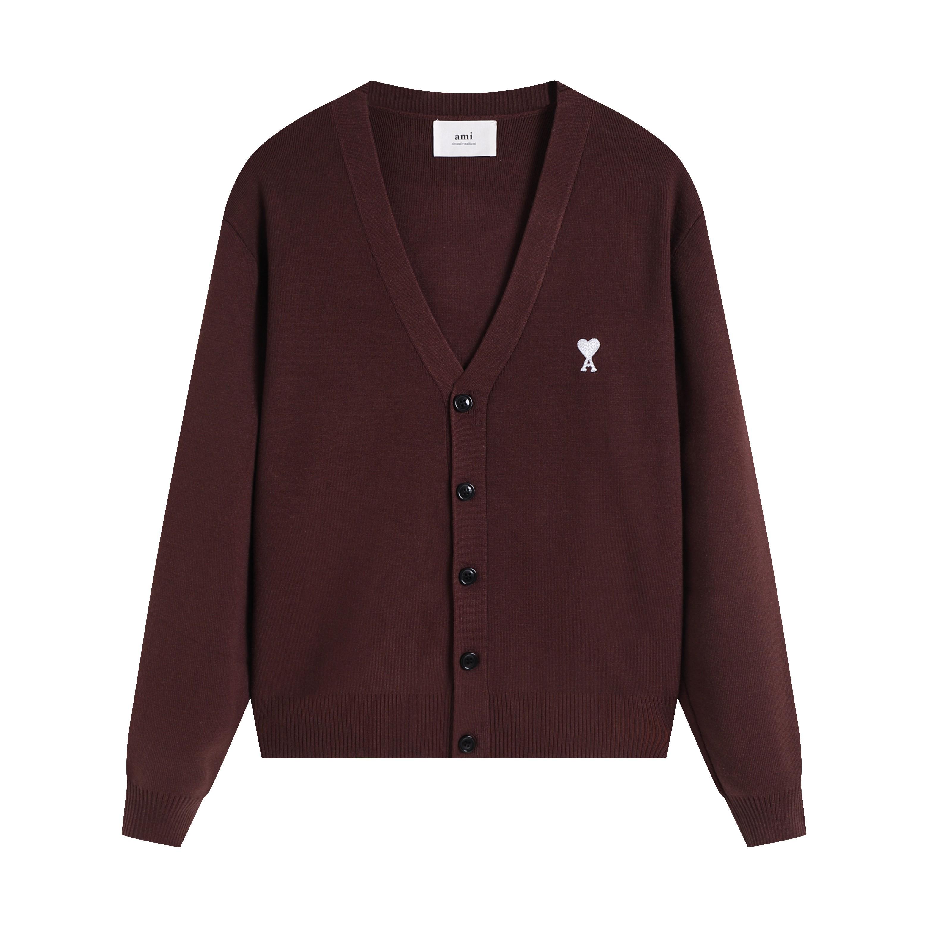 

AMI Осень-Зима Новинка Маленькое Белое Сердце Альпака Шерсть Смешанный Мягкий и Липкий Вязаный Кардиган Круглый Вырез Облако Свитер Пальто с Карманами S