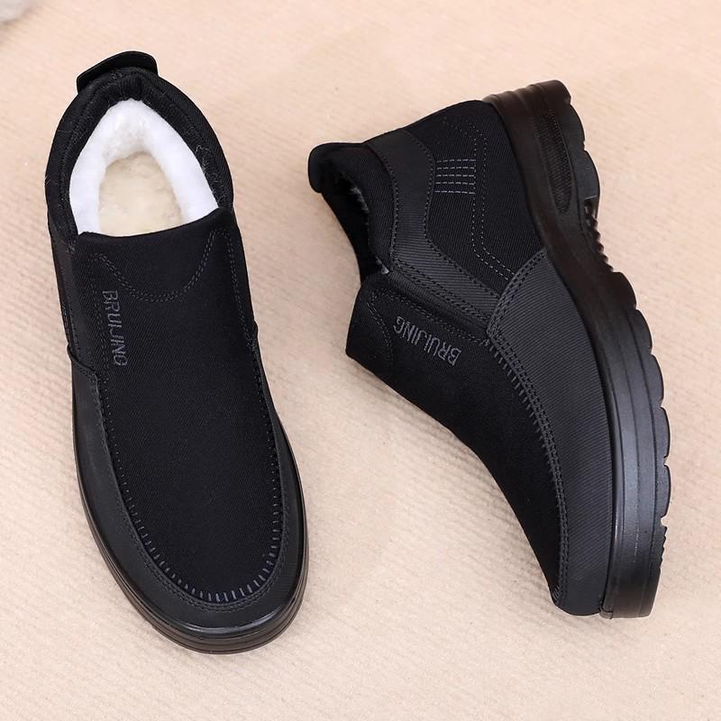 Men's Winter Wool Soft Sole Slip-Resistant Shoes for Elderly - Warm Casual Cotton Footwear