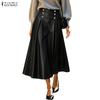 ZANZEA Rochie Fustă A-line Plisată Leagănă Casual Piele PU Talie Înaltă cu Fermoar Lateral Toamnă Iarnă Femei
