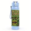 1PC Green zombie monster face print 750ml colorful plastic sports water bottle leakproof pop up lid with straw for outdoor work home use