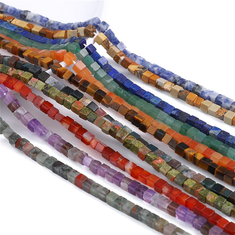 4mm Natural Stone Square Cube Beads Tiger Eye Agate Quartz Aventurine Stone E Spacer Loose Beads for Jewelry Making  85pcs 38cm