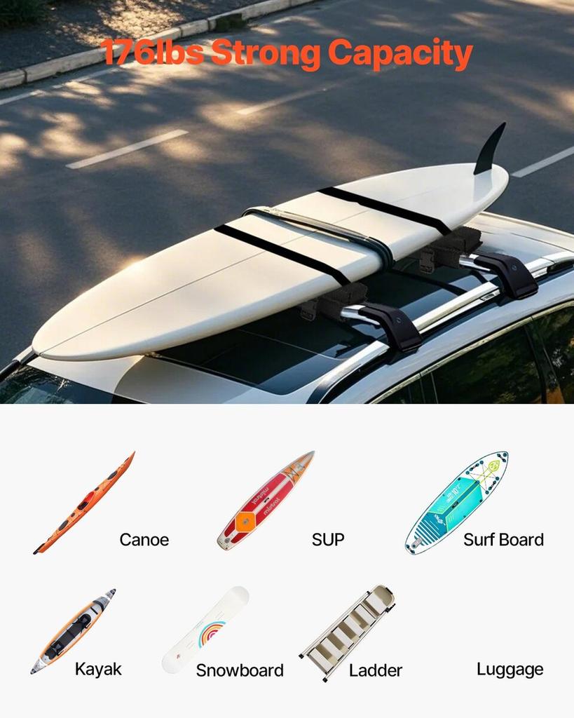 Roof Rack Pads for Crossbar 176lbs Load Capacity for Kayak Canoe Surfboard