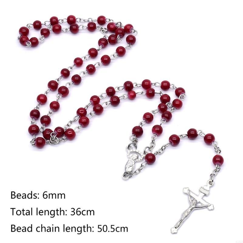 62KD 6mm Rosary Glass Beads Jesus for Cross Pendant Necklace Charm Chain Jewelry Christian Gifts