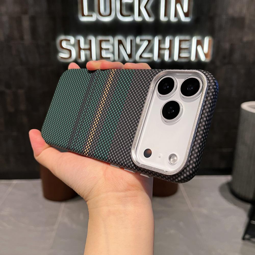 Sunset Golden Mountain Carbon Fiber Magnetic Case for iPhone 17 Pro Max - Full Coverage Metal Lens Protection
