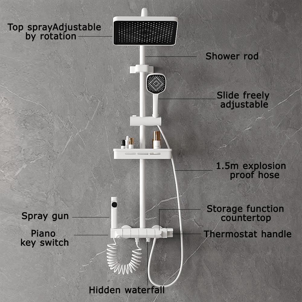 Digital Display Rainfall Shower Brass Shower Set Shower Bathroom Shower Mixer Shower Head Rainshower Head Button Switch Design Hot and Cold