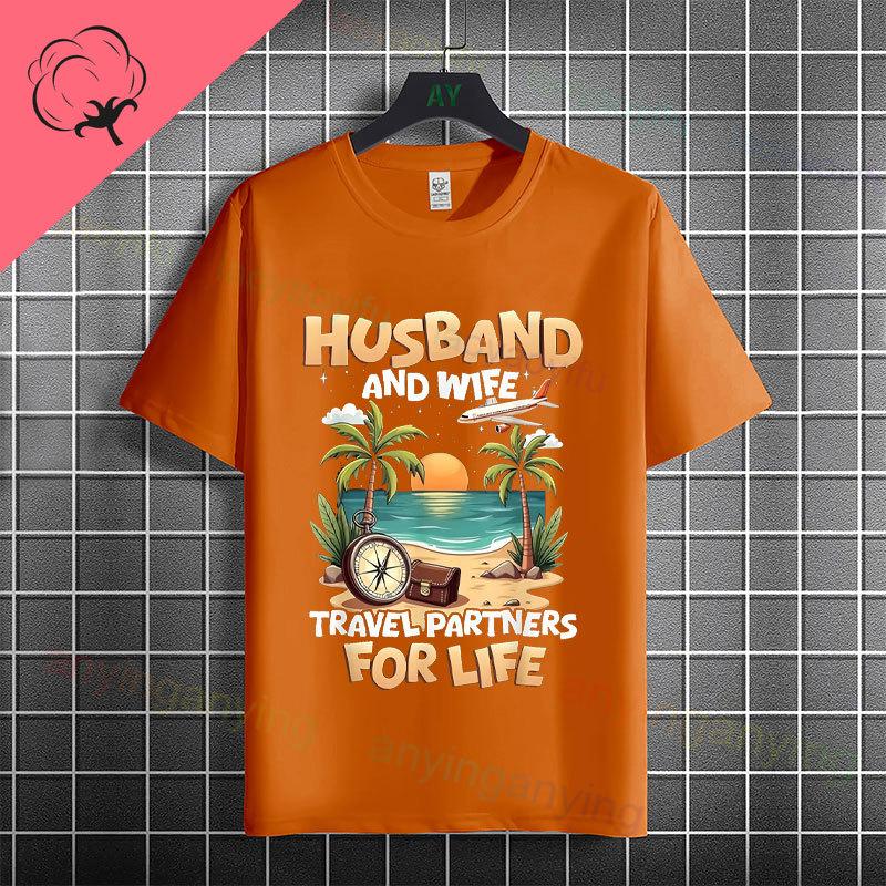 Unisex  Unisexs Family Vacation 2026 Graphic Tshirt With Retro Sunset Palm Tree Desgin Pure Cotton Short Sleeve Casual Tshirt