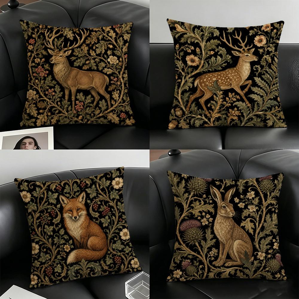 Boho Woodland Accent Animal Cushion Cover Natural Linen Organic Fabric Double-Sided Printing Breathable For Home Decor