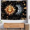 Racunbula Sun and Moon Tapestry Boho Black Golden Tapestries Aesthetic Vintage Moon Stars Cloud Wall Tapestry Spiritual Tapestri