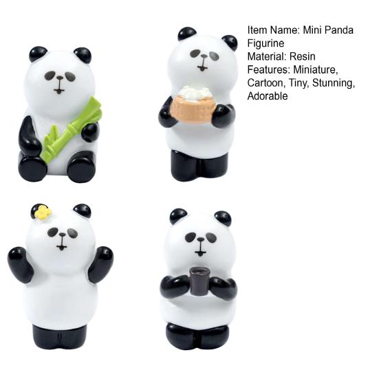 4 Pcs Mini Panda Figurine Miniature Cartoon Panda Sculpture Cute Tiny Resin Animal Statue for Shelf Fairy Garden Decor Funny Gift for Panda Lovers