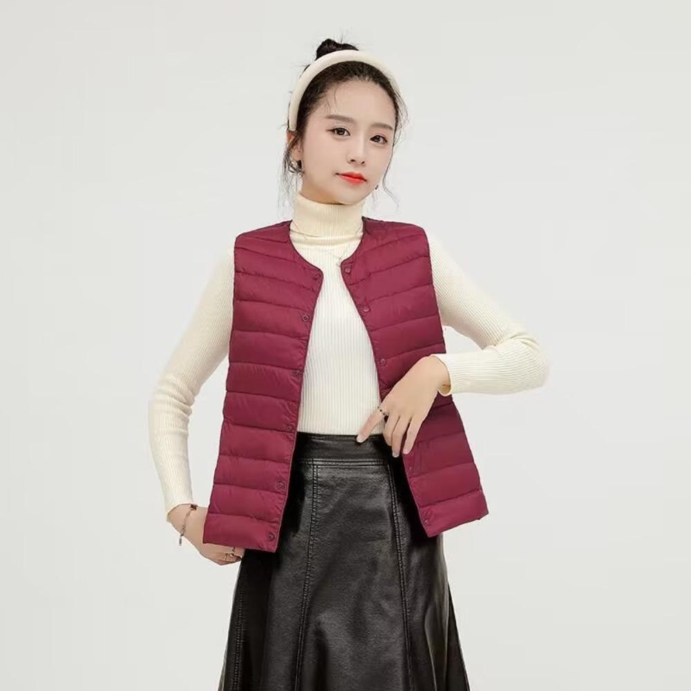 Women's O Neck Sleeveless Puffer Vest Loose Fit Casual Lightweight Down Gilet For Autumn Winter Daily Outfit