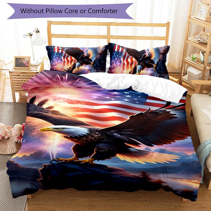 Eagle 3pcs Bedding Set Duvet Cover Closure Includes 1 Duvet Cover & 2 Pillowcases for All Seasons Bedroom Home Dorm Decor