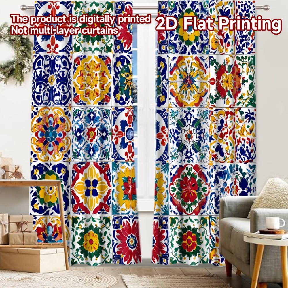 

2pcs, 2D FLAT PRINTING Curtains (Without Rod) Colorful Tiles Modern Fashionable Curtainments during the Christmas holiday 52.50 × 116.00 cm 2 pcs