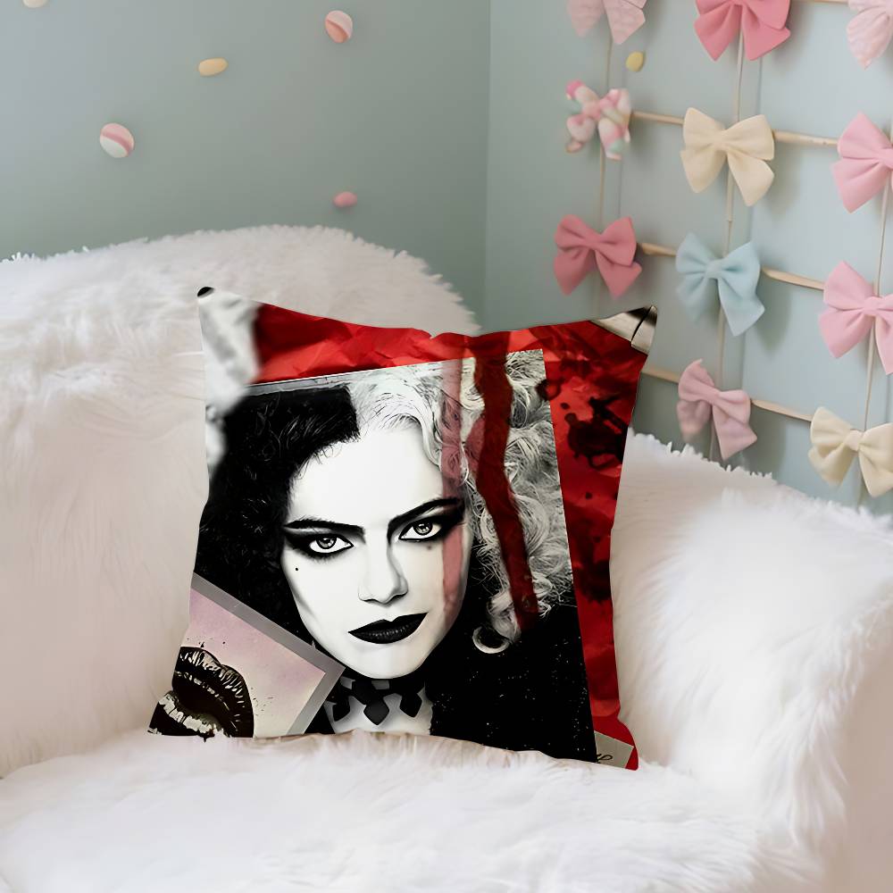 Modern Movie Bad Girl Cruella Case Plush Fabric Soft Pillowcase Double Sided Print Cushion Cover Household Gifts