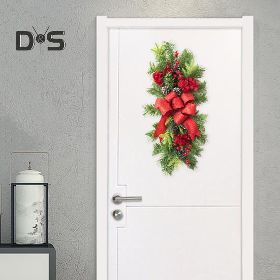 Christmas Stair Swag Teardrop Trim Christmas Staircase Swag Wreath with Bow Artificial Pine Branch Swag for Holiday Home Decoration