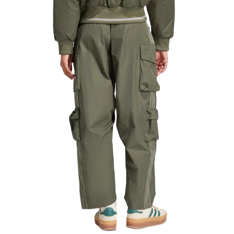 Adidas Originals SS25 Street Roaming Series Comfortable Fashion Multi-Pocket Cargo Pants Women Bottoms Rock-Olive-Green JI5728