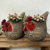 Wood-Look Chicken Planter | Ornament, Handmade, Garden Statue, for